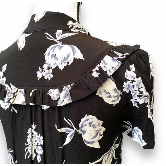 Anthropologie Maeve Button Up Floral Ruffle
Trim Blouse XS Black Short Sleeve - Picture 8 of 11